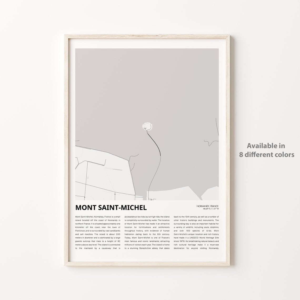Mont Saint-Michel France Minimalist Map Poster Normandy Travel Art