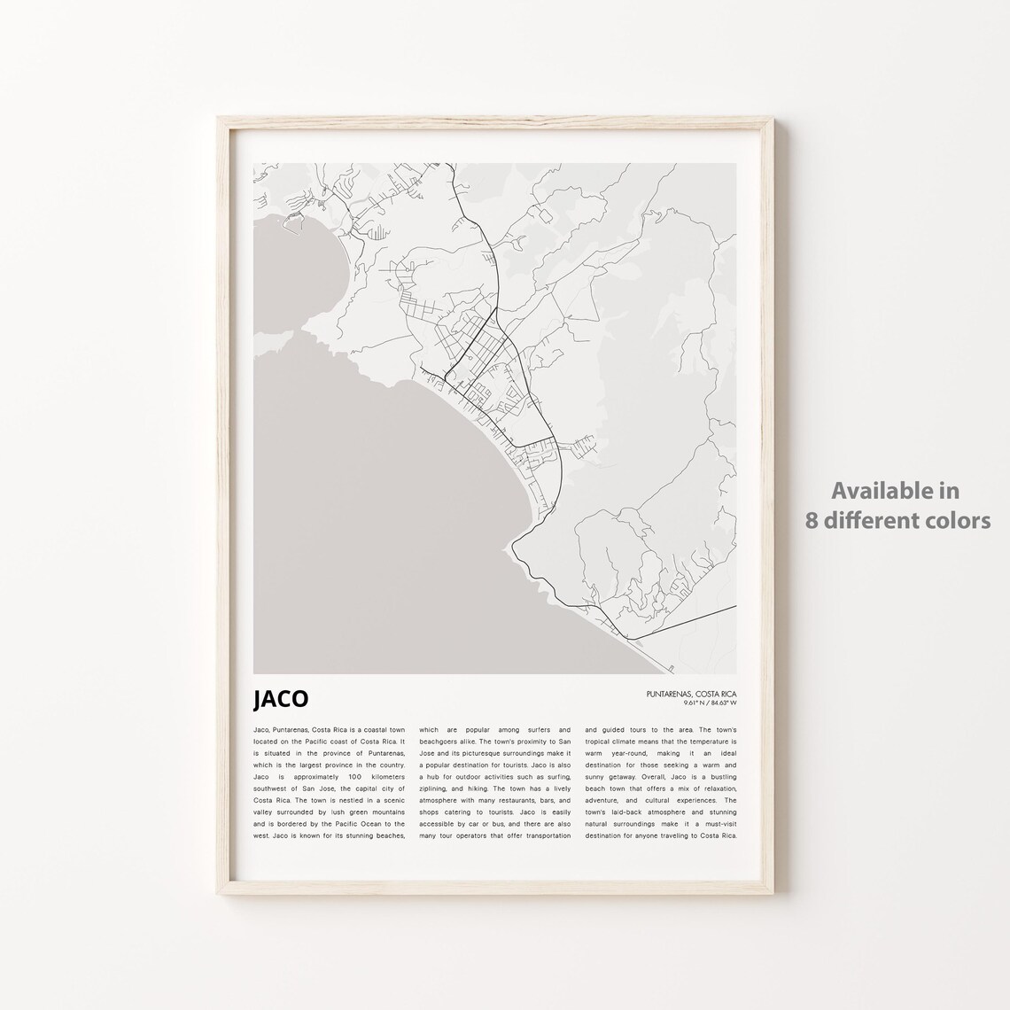 Jaco Costa Rica Town Street Map Minimalist Modern Travel Poster