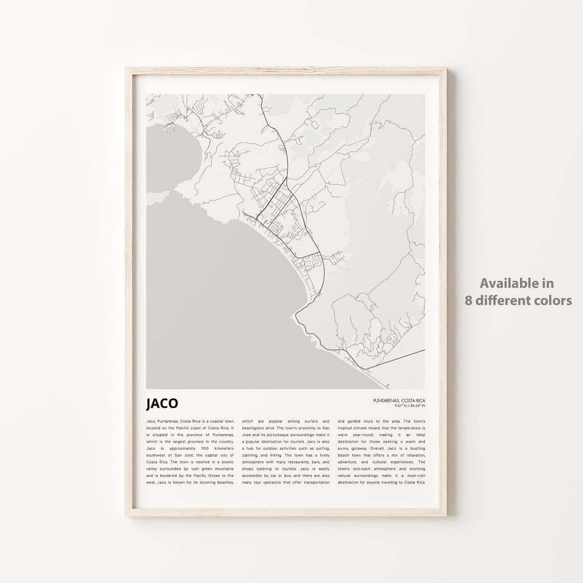 Jaco Map Print Travel Wall Decor Art Puntarenas Housewarming Gift