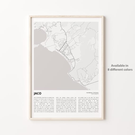 Jaco Map Print Travel Wall Decor Art Puntarenas Housewarming Gift