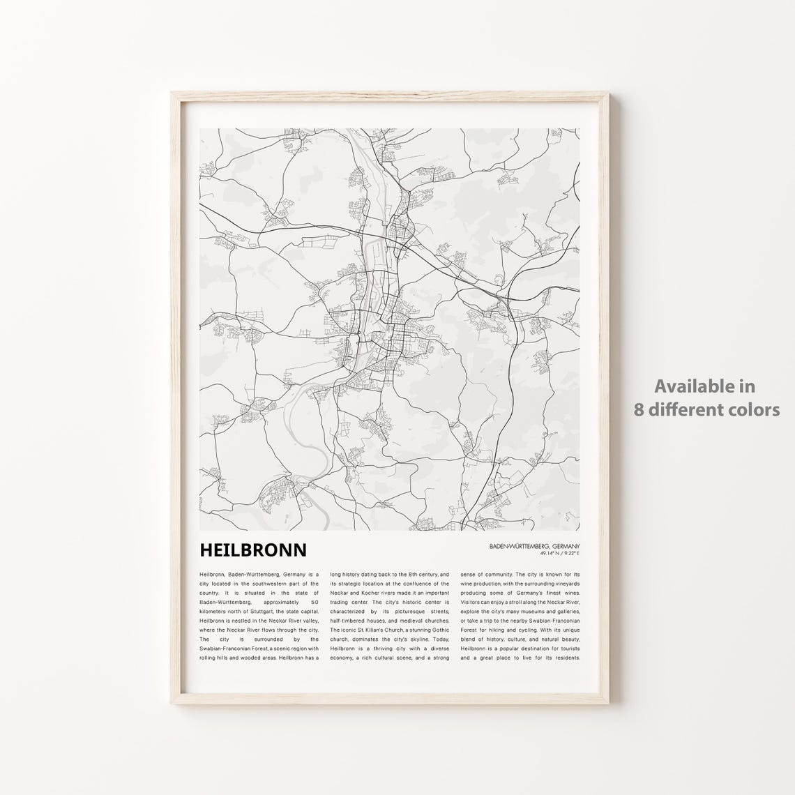 Heilbronn Map Print Travel Wall Decor Art Badenwrttemberg Housewarming Gift
