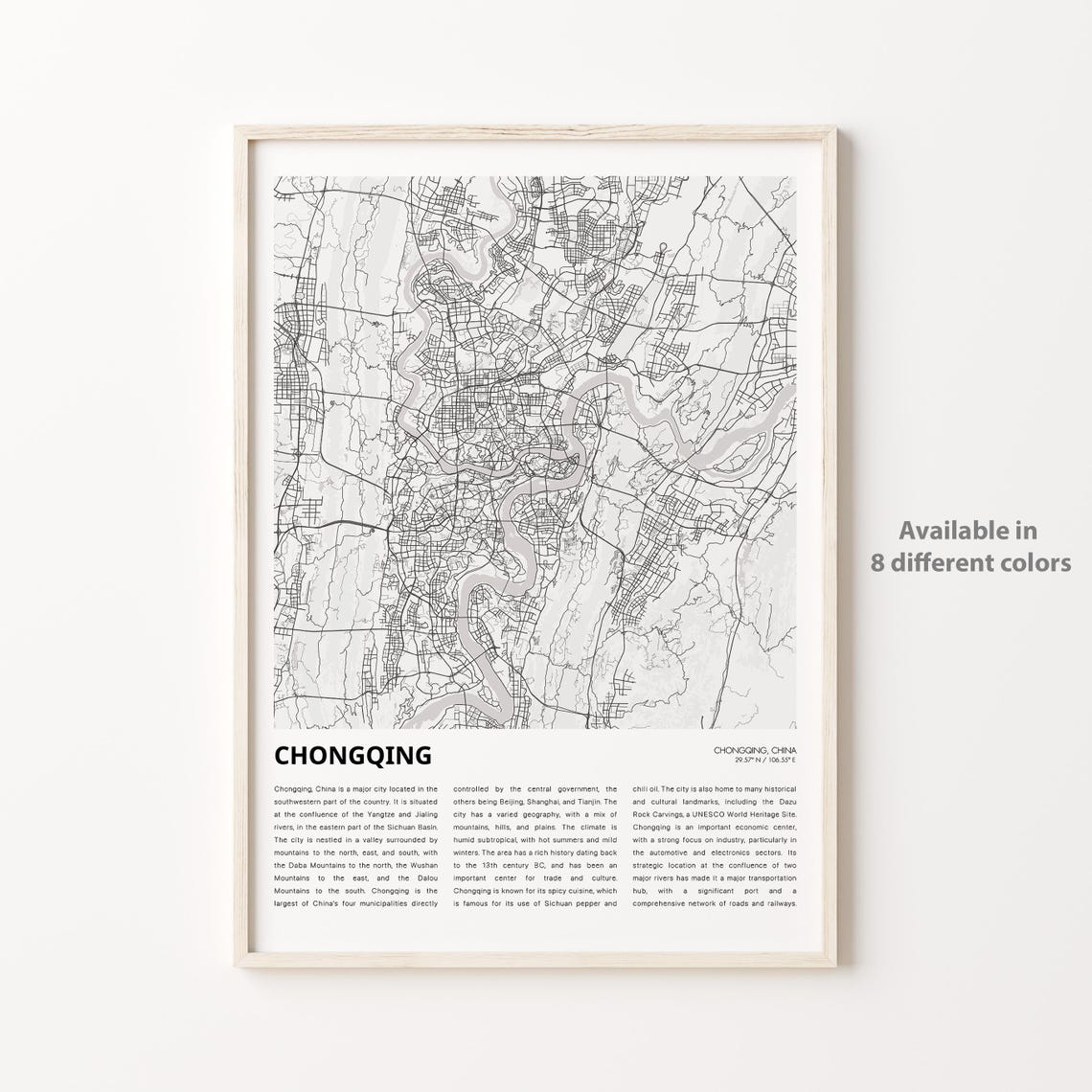 Chongqing Map Print Travel Wall Decor Art Housewarming Gift