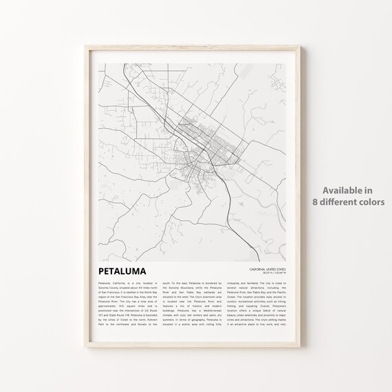 Petaluma California Minimalist Street Map Monochrome Travel Poster
