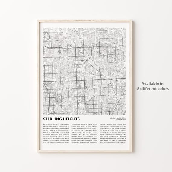 Sterling Heights Michigan Minimal City Map Street Grid Poster