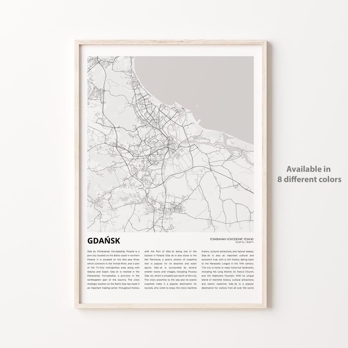 Gdask Map Print Travel Wall Decor Art Pomeranian Voivodeship Housewarming Gift