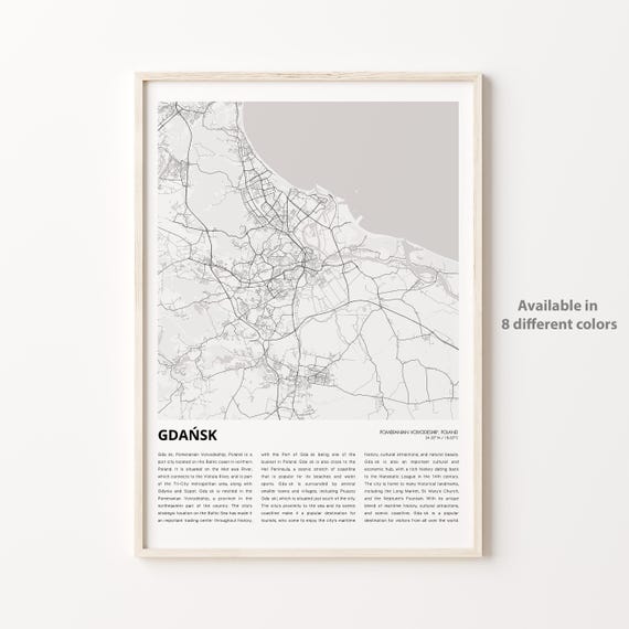 Gdask Map Print Travel Wall Decor Art Pomeranian Voivodeship Housewarming Gift