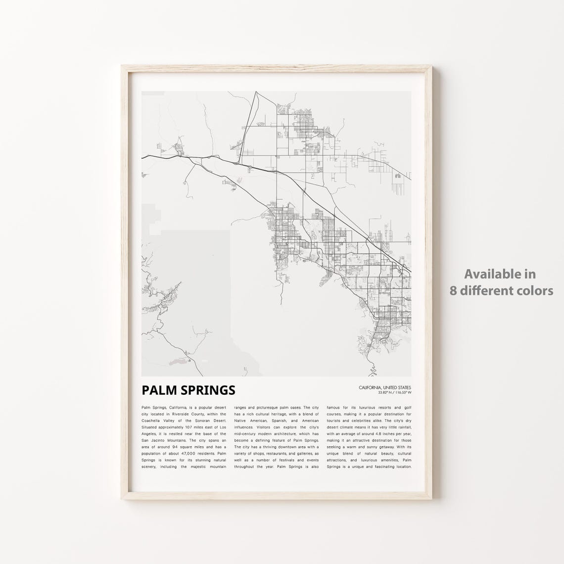 Palm Springs California Desert Minimal Street Map City Poster