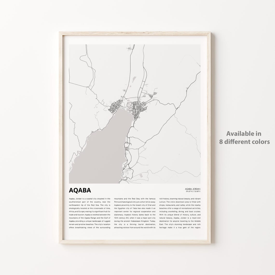 Aqaba Jordan Minimalist Black White City Street Map Art Poster