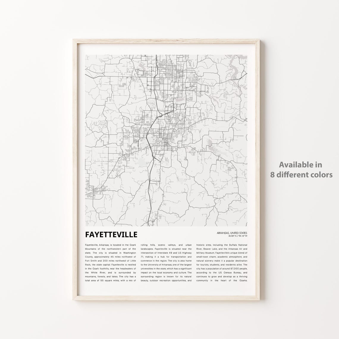 Fayetteville Map Print Travel Wall Decor Art Arkansas Housewarming Gift