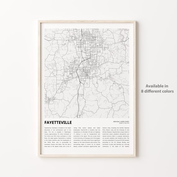 Fayetteville Map Print Travel Wall Decor Art Arkansas Housewarming Gift