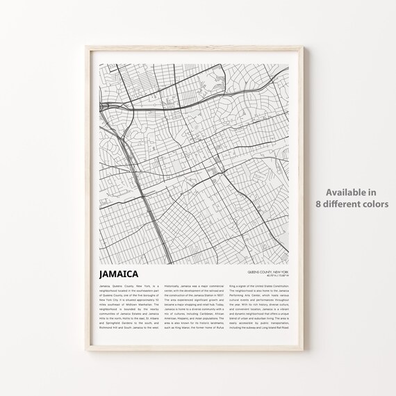 Jamaica Queens New York City Street Map Print Minimalist Line Art Decor