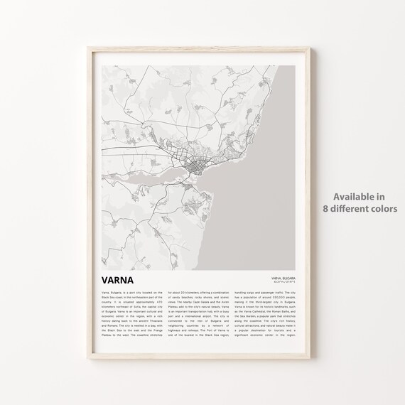 Varna Bulgaria Minimalist Coastal City Map Monochrome Travel Poster