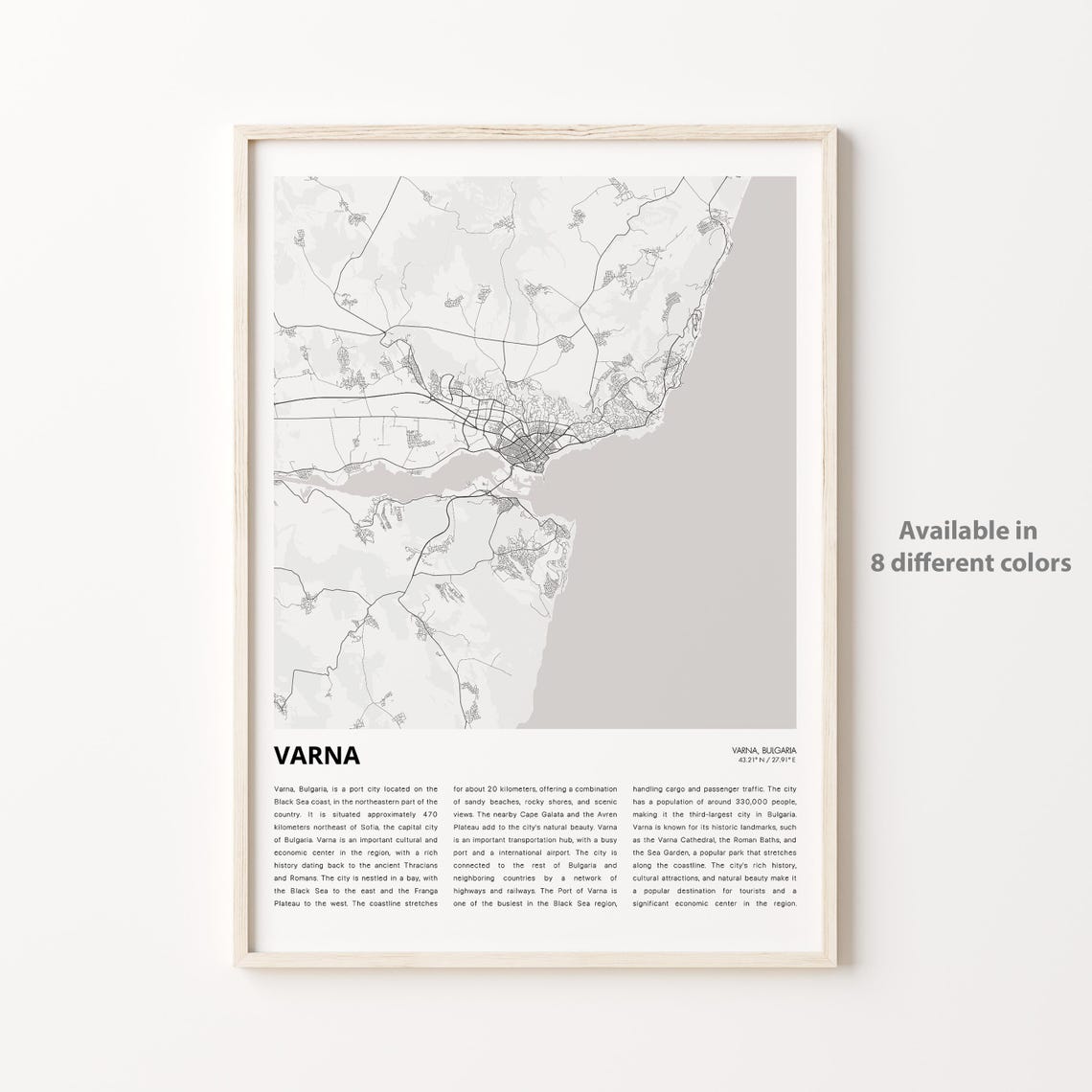 Varna Bulgaria Minimalist Coastal City Map Monochrome Travel Poster