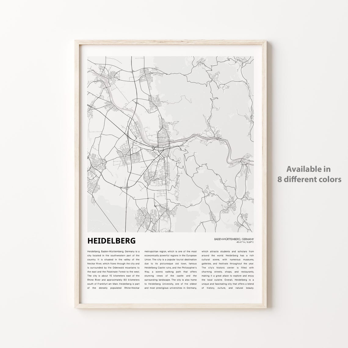 Heidelberg Map Print Travel Wall Decor Art Badenwrttemberg Housewarming Gift
