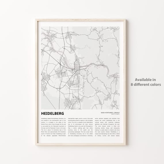 Heidelberg Map Print Travel Wall Decor Art Badenwrttemberg Housewarming Gift