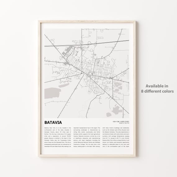 Batavia Map Print Travel Wall Decor Art New York Housewarming Gift Personalized Poster