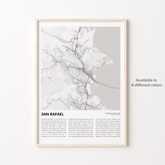 San Rafael California Minimalist City Map Travel Guide Art Poster
