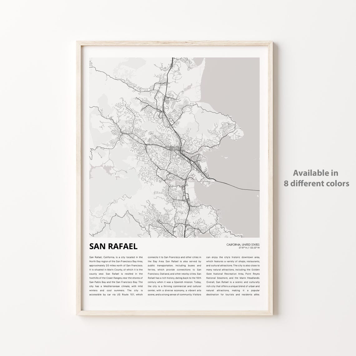 San Rafael California Minimalist City Map Travel Guide Art Poster