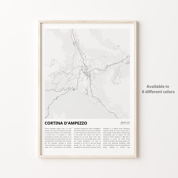 Cortina Dampezzo Map Print Travel Wall Decor Art Belluno Housewarming Gift