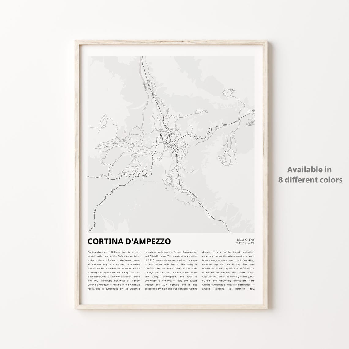 Cortina Dampezzo Map Print Travel Wall Decor Art Belluno Housewarming Gift