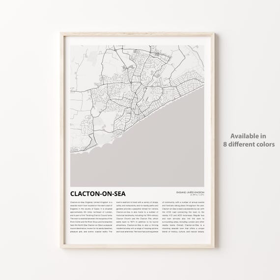 Clactononsea Map Print Travel Wall Decor Art England Housewarming Gift