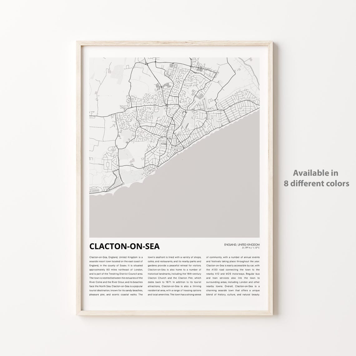 Clactononsea Map Print Travel Wall Decor Art England Housewarming Gift