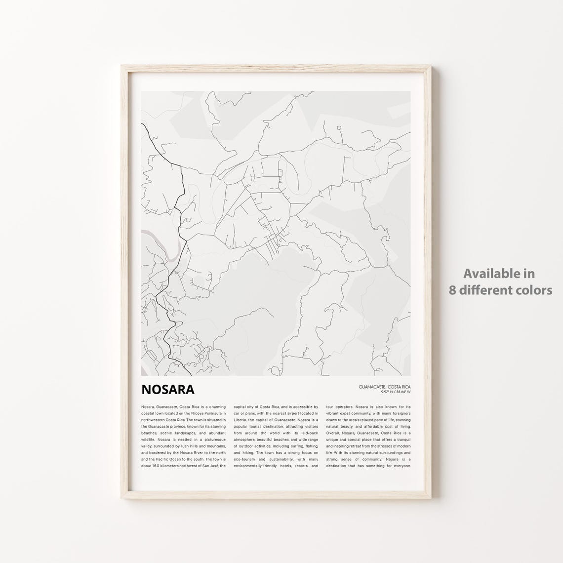 Nosara Map Print Travel Wall Decor Art Guanacaste Housewarming Gift