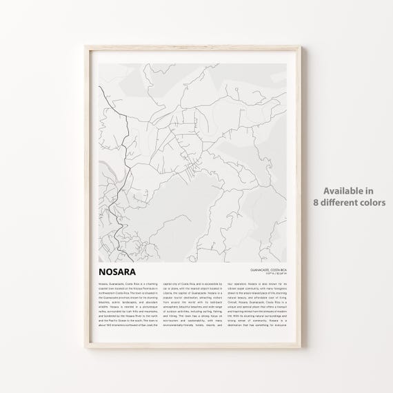 Nosara Map Print Travel Wall Decor Art Guanacaste Housewarming Gift