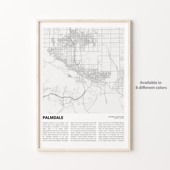 Palmdale California City Map Minimalist Antelope Valley Wall Poster