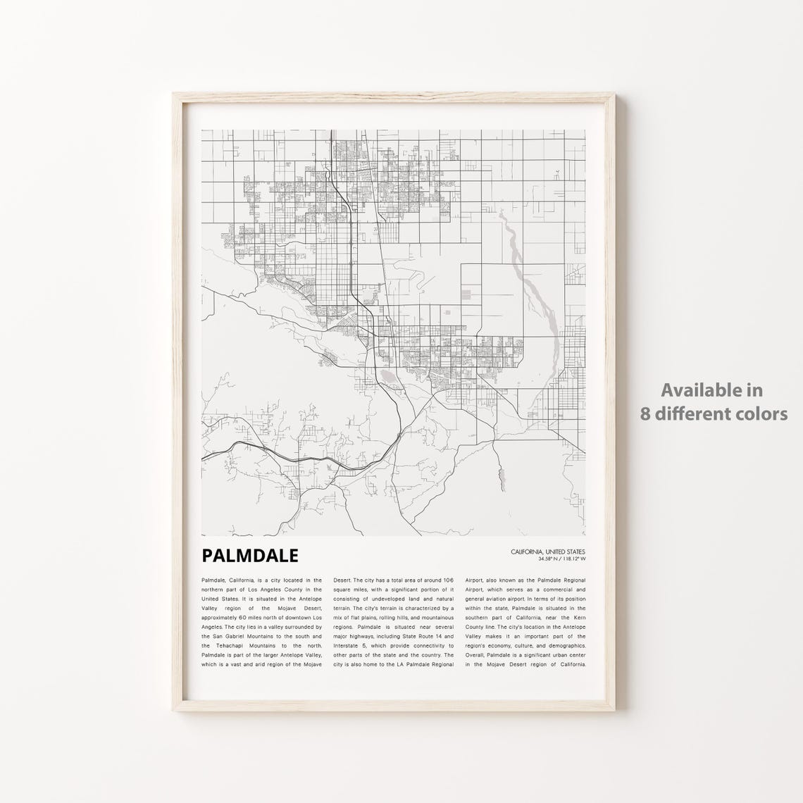 Palmdale California City Map Minimalist Antelope Valley Wall Poster