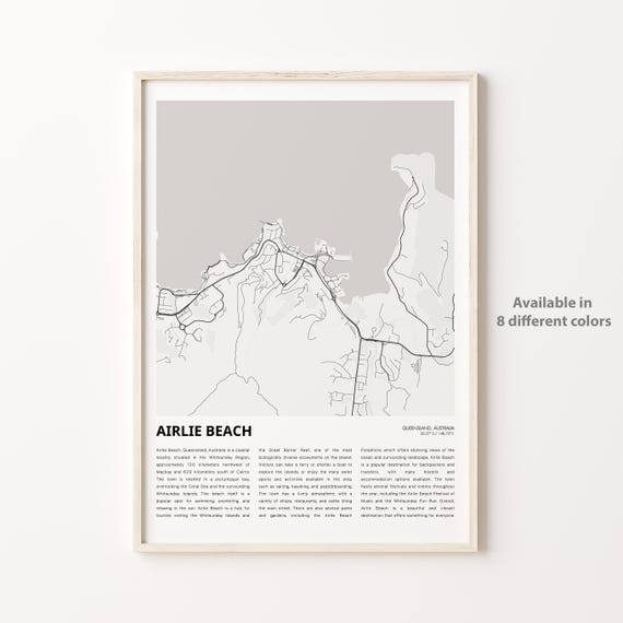 Airlie Beach Map Print Travel Wall Decor Art Queensland Housewarming Gift Poster