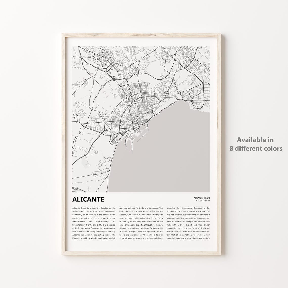 Alicante Map Print Travel Wall Decor Art Housewarming Gift Poster Minimal