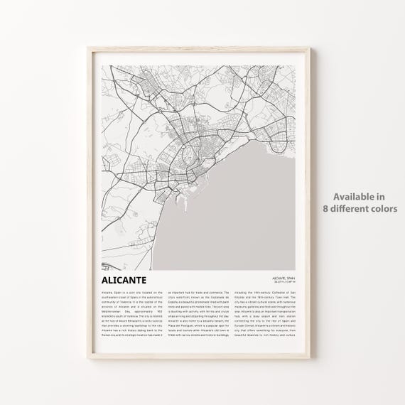 Alicante Map Print Travel Wall Decor Art Housewarming Gift Poster Minimal