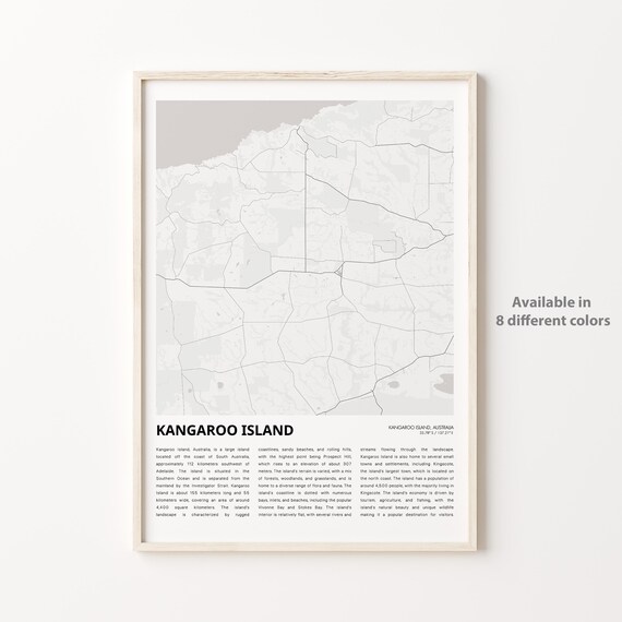 Kangaroo Island Map Print Travel Wall Decor Art Housewarming Gift