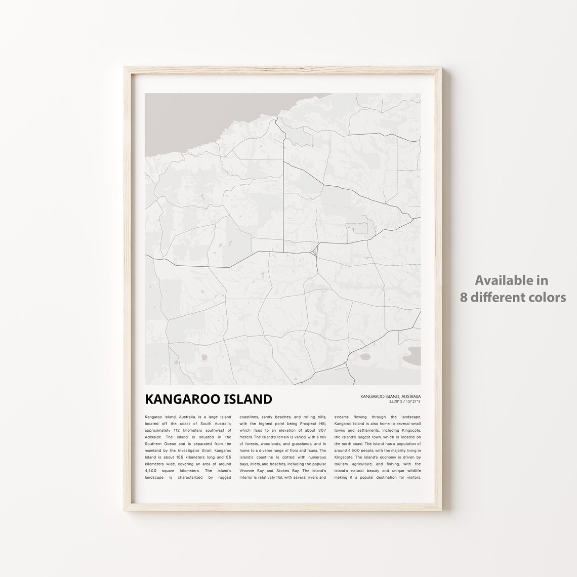 Kangaroo Island Map Print Travel Wall Decor Art Housewarming Gift