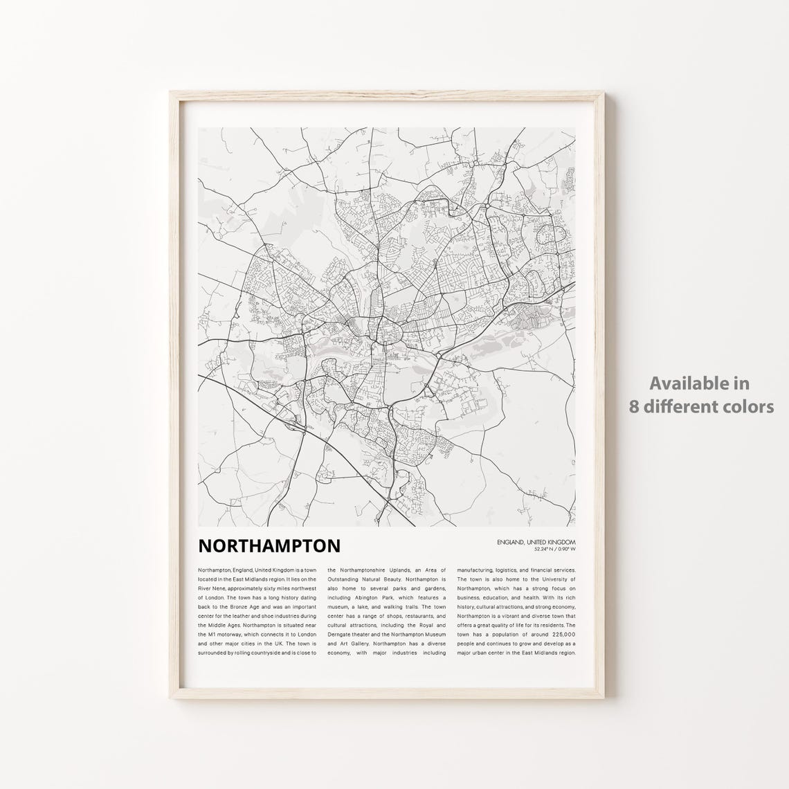 Northampton England City Map Poster Modern Minimalist Travel Decor