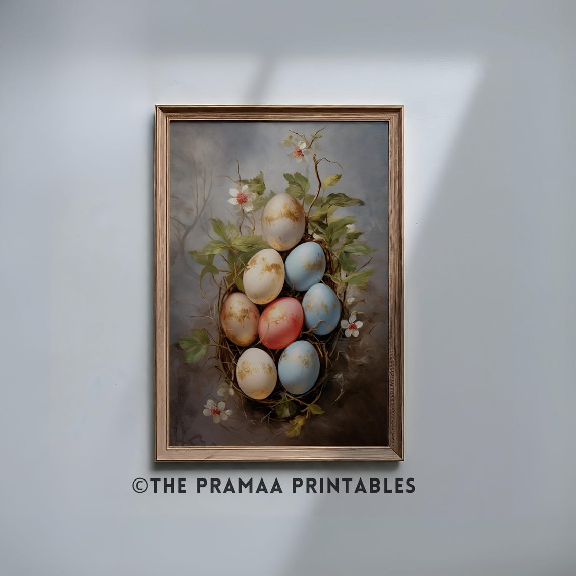 Bird Nest With Painted Easter Eggs Vintage Spring Still Life Poster
