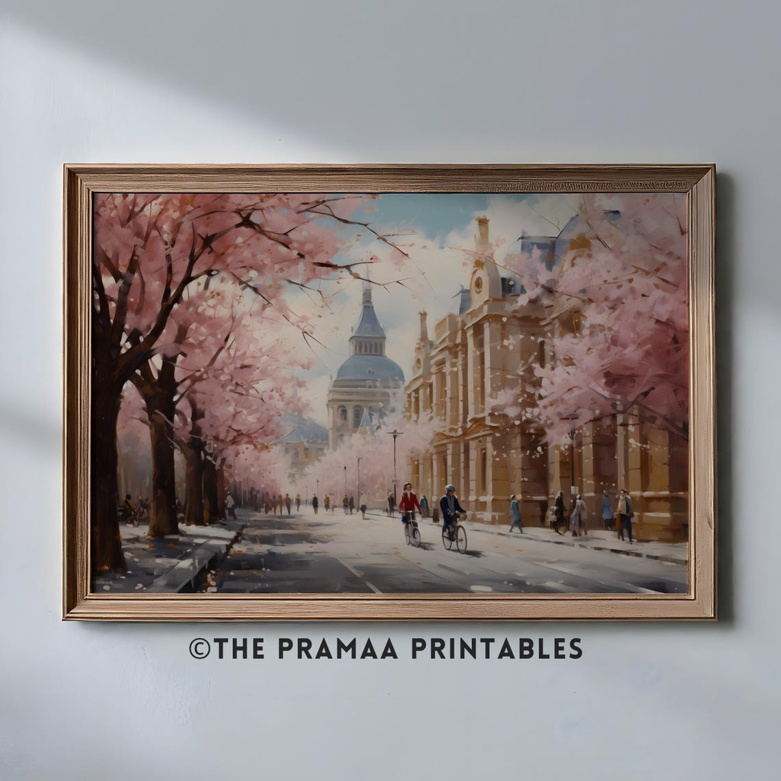 Cherry Blossom Paris Street Scene Vintage Spring Painting Poster