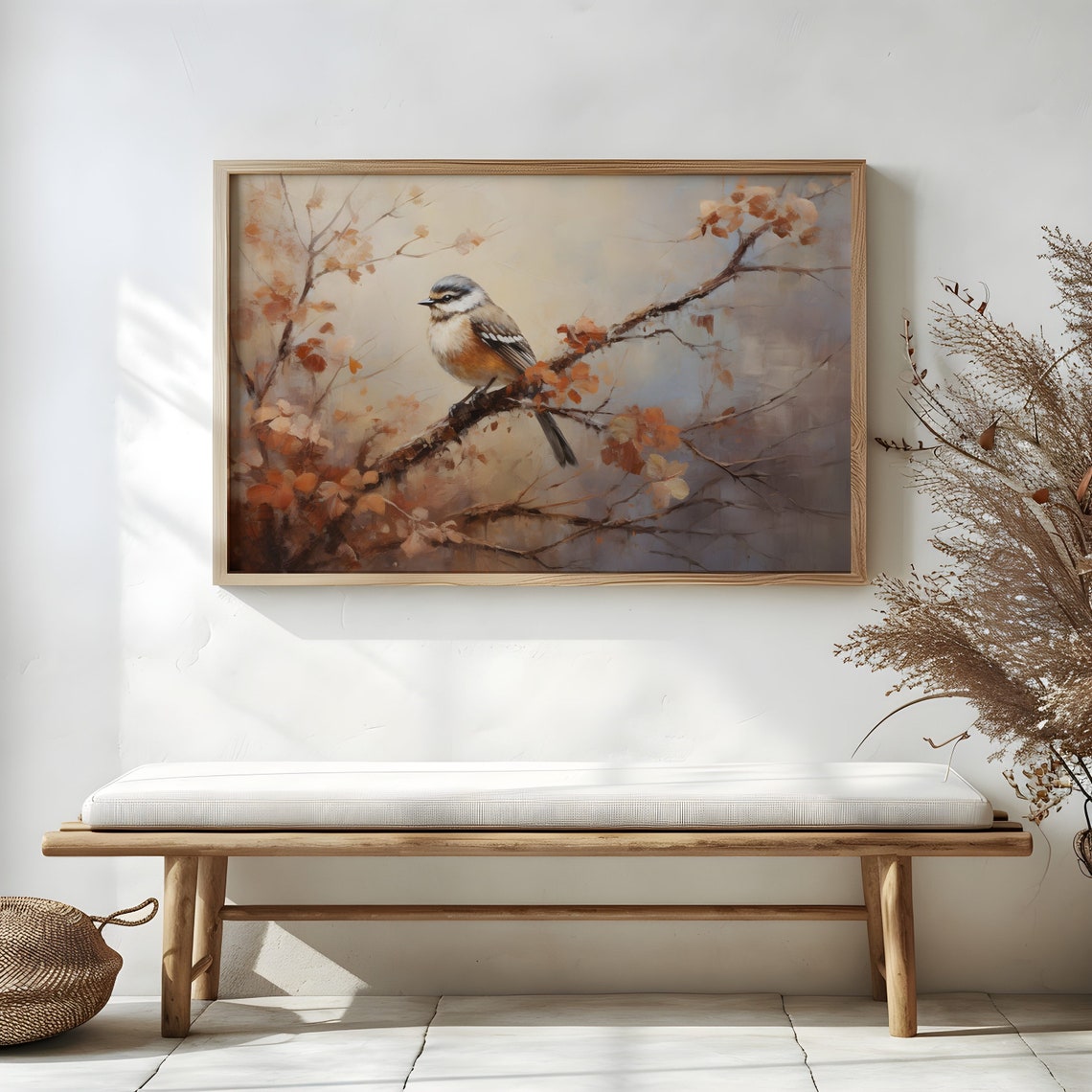 Blue Tit on an Autumn Branch Fall Bird Watercolor Painting Poster - Image 3