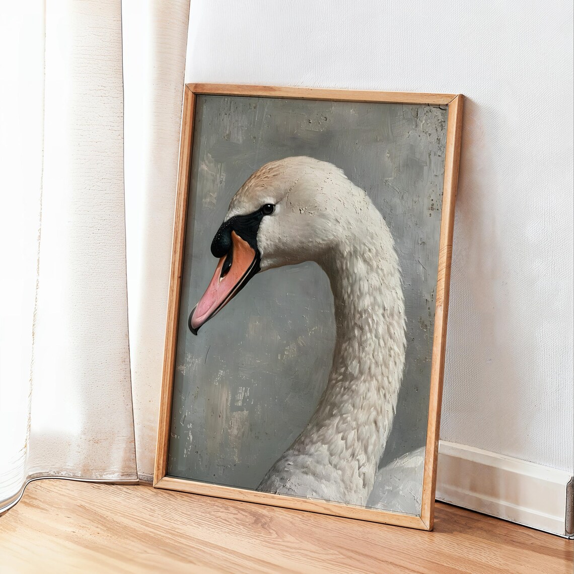 Elegant White Swan Portrait on Grey Vintage Minimalist Bird Poster - Image 3