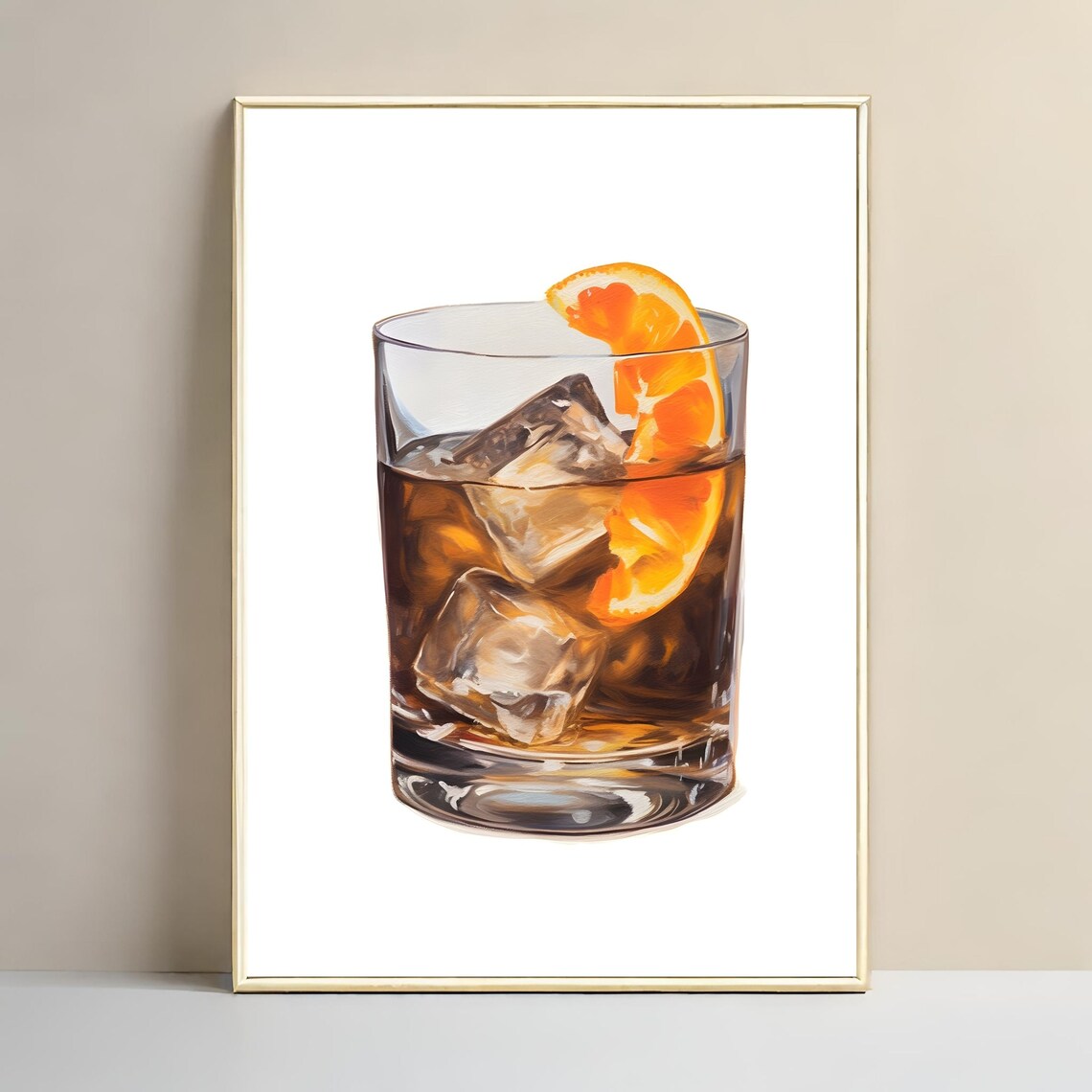 Old Fashioned Whiskey Glass Ice Orange Watercolor Bar Art Print - Image 3