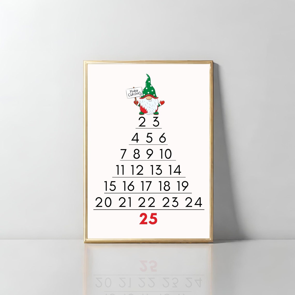 Christmas Countdown Gnome Advent 1 To 25 Number Tree Holiday Wall Art