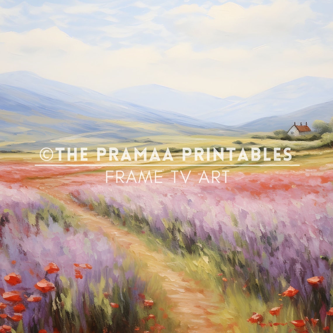 Frame Tv Art Of Antique Spring Wildflower Field Oil Painting Vintage Landscape Country Field Art Farmhouse Decor - Image 2