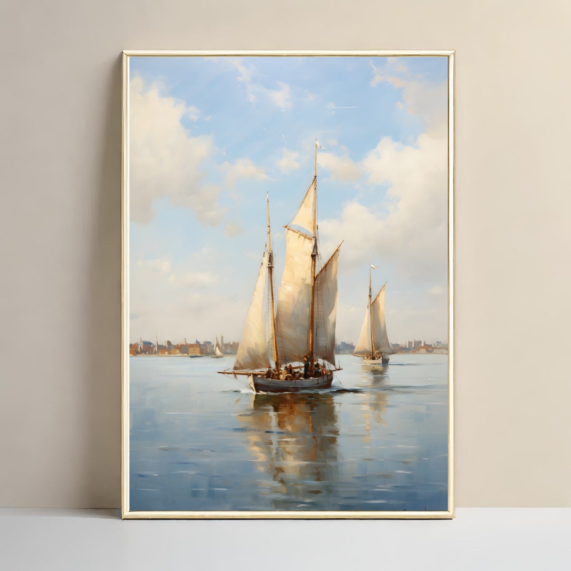 Tall Ship Sailing Calm Sea Classic Nautical Painting Wall Art - Image 3