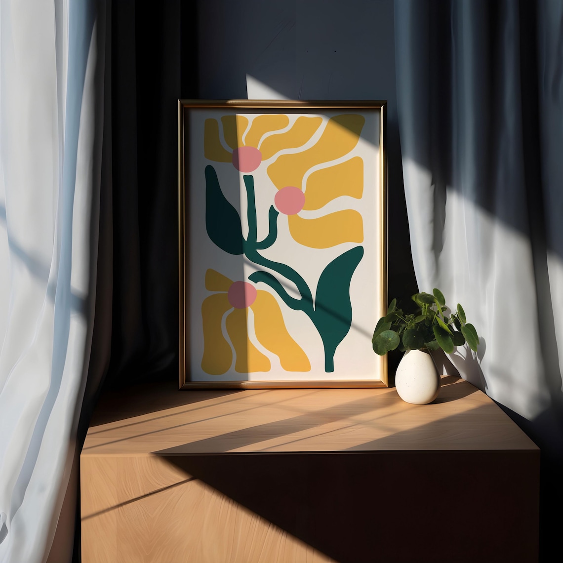 Matisse Style Yellow Daisy Pink Center Abstract Flower Poster - Image 5