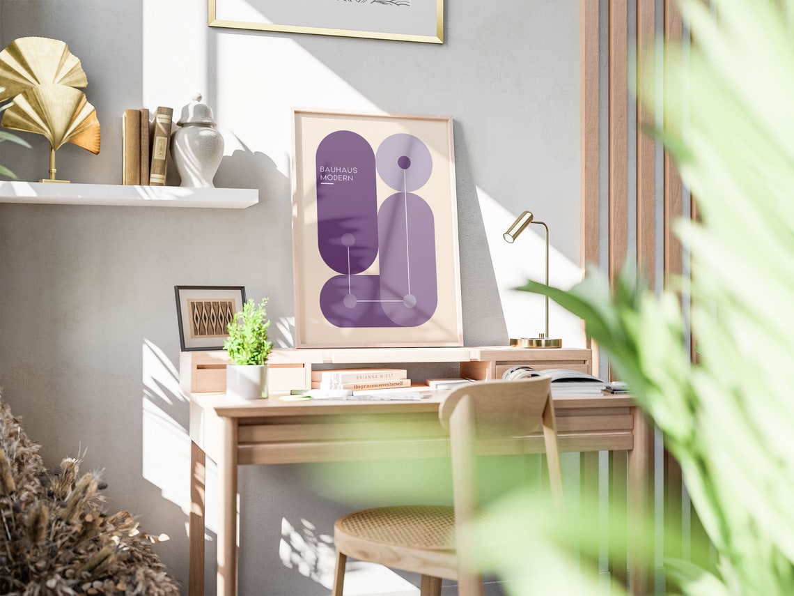 Purple Bauhaus Modern Monochrome Geometric Abstract Wall Poster - Image 4