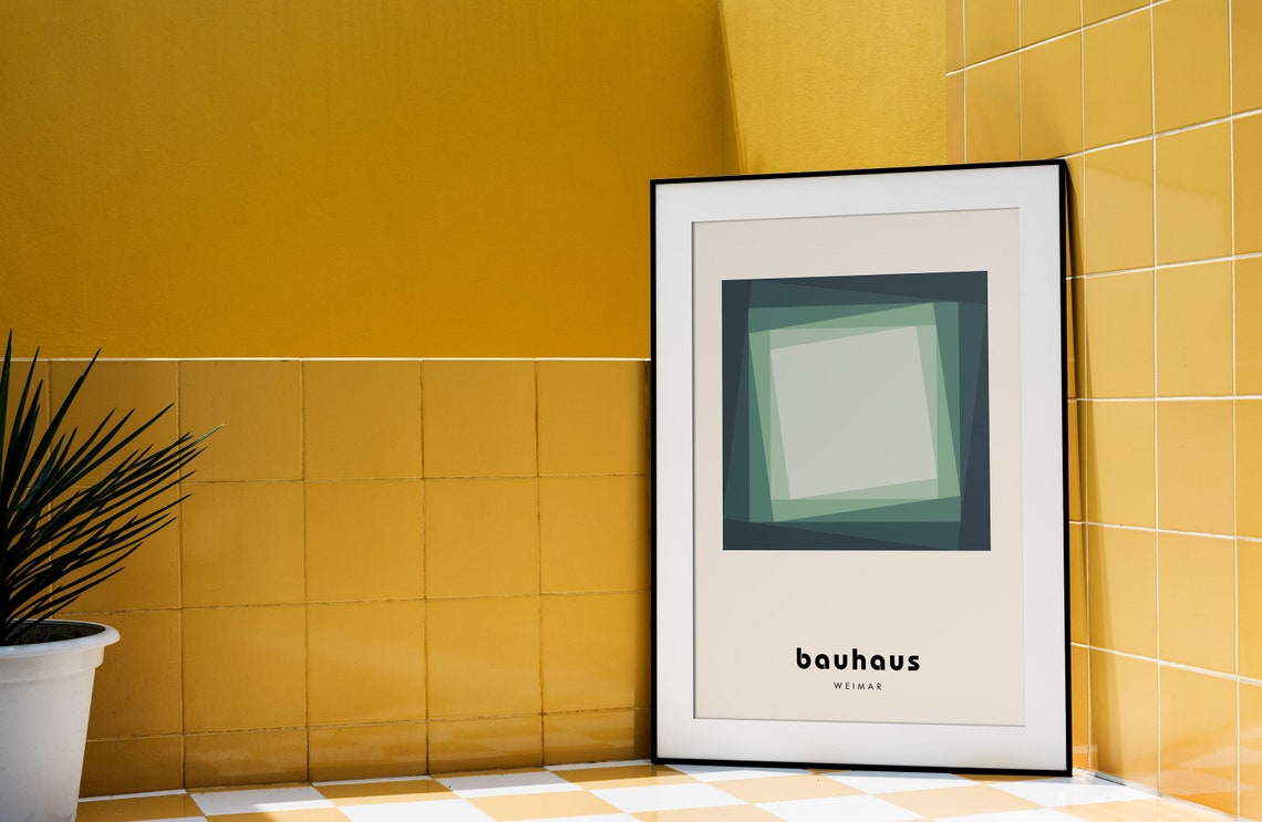 Deep Forest Green Layered Square Bauhaus Weimar Mid Century Poster - Image 4