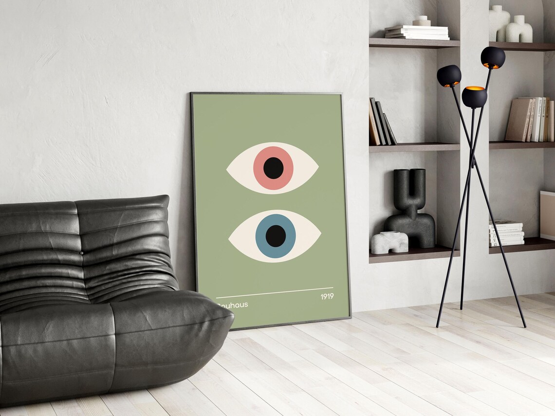 Bauhaus 1919 Double Eye Poster Sage Green with Rose and Blue Iris - Image 5