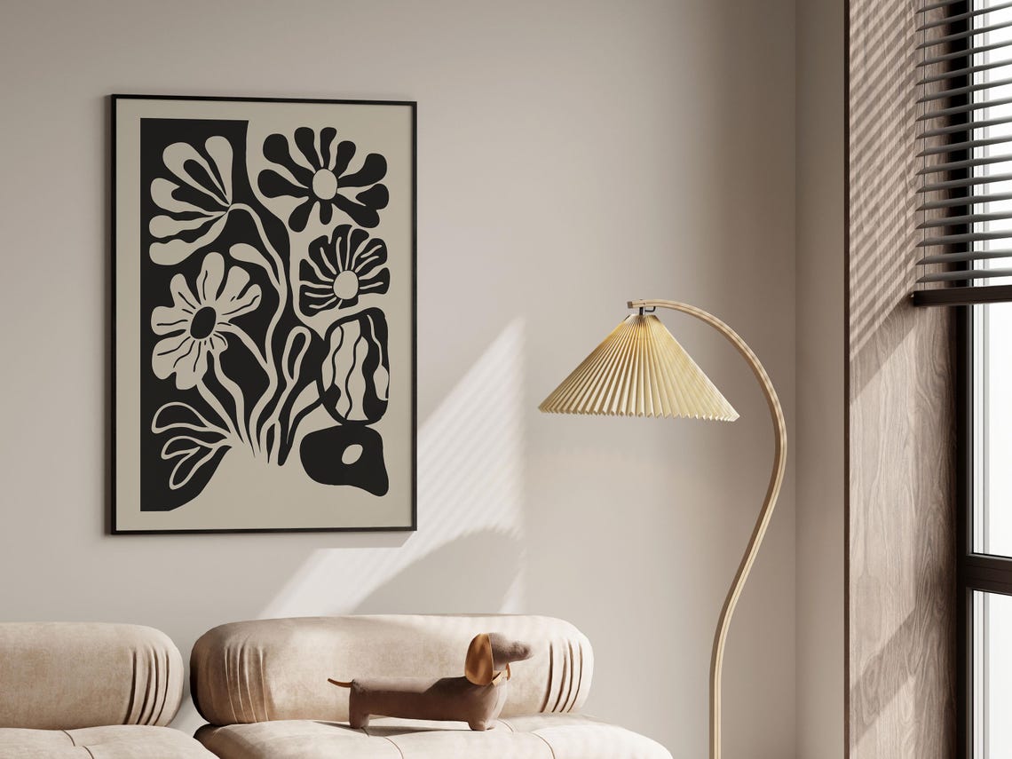 Black Panel Cream Flower Cutout Retro Botanical Decor Poster - Image 3