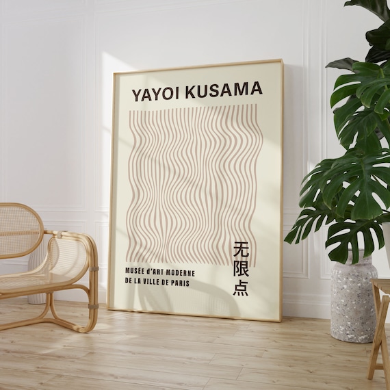 Yayoi Kusama Style Beige Flowing Wavy Line Minimalist Exhibition Poster